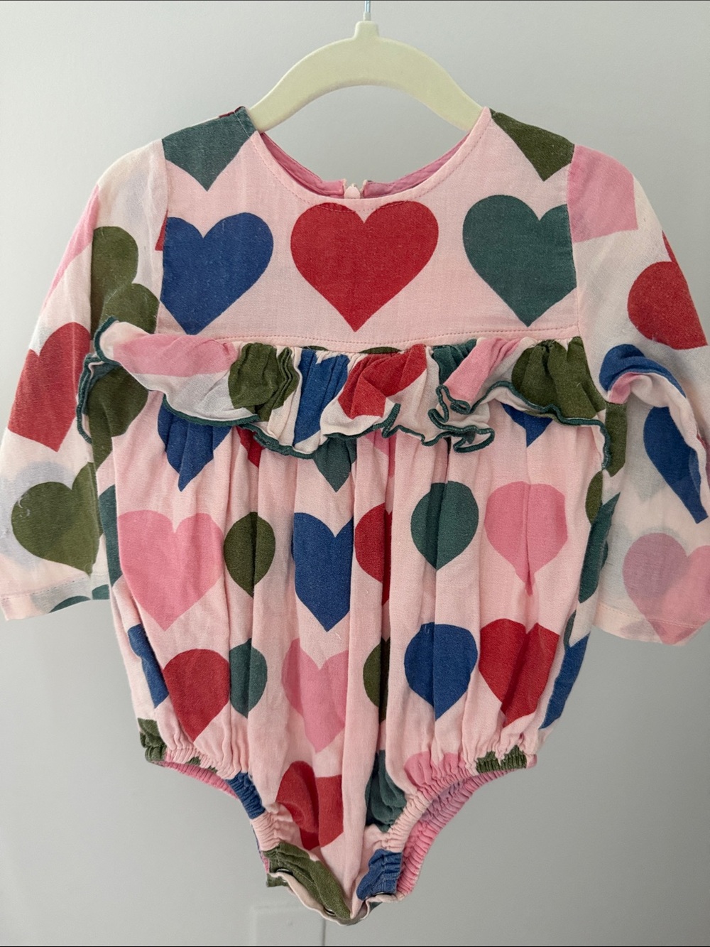 Pink Chicken Pink Heart Print Long-Sleeve Baby One-Piece